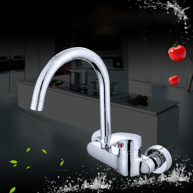 Modern Bridge Kitchen Faucet Brass Lever Handles Swivel Spout Wall Mounted Bar Faucet Clearhalo 'Home Improvement' 'home_improvement' 'home_improvement_kitchen_faucets' 'Kitchen Faucets' 'Kitchen Remodel & Kitchen Fixtures' 'Kitchen Sinks & Faucet Components' 'kitchen_faucets' 6680922