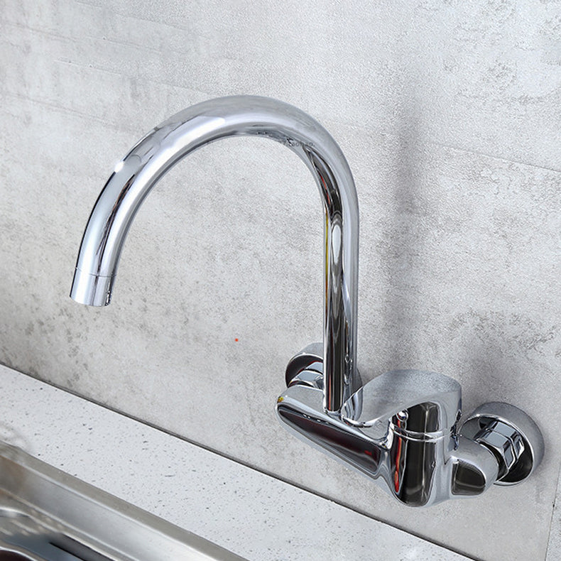 Modern Bridge Kitchen Faucet Brass Lever Handles Swivel Spout Wall Mounted Bar Faucet Low Style Gooseneck Clearhalo 'Home Improvement' 'home_improvement' 'home_improvement_kitchen_faucets' 'Kitchen Faucets' 'Kitchen Remodel & Kitchen Fixtures' 'Kitchen Sinks & Faucet Components' 'kitchen_faucets' 6680923