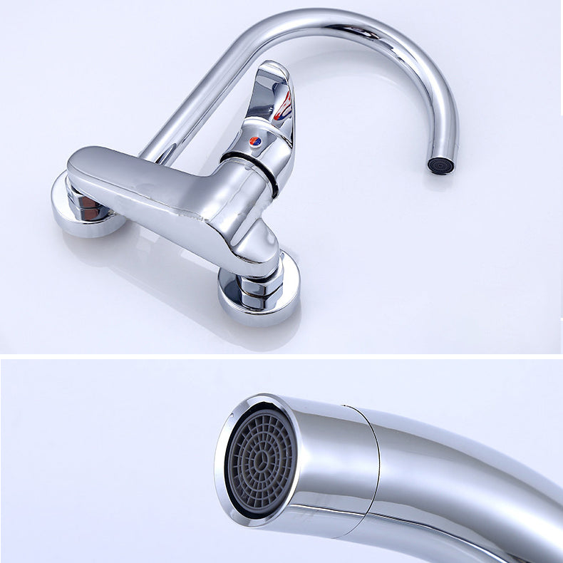 Modern Bridge Kitchen Faucet Brass Lever Handles Swivel Spout Wall Mounted Bar Faucet Clearhalo 'Home Improvement' 'home_improvement' 'home_improvement_kitchen_faucets' 'Kitchen Faucets' 'Kitchen Remodel & Kitchen Fixtures' 'Kitchen Sinks & Faucet Components' 'kitchen_faucets' 6680925