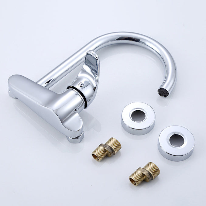 Modern Bridge Kitchen Faucet Brass Lever Handles Swivel Spout Wall Mounted Bar Faucet Clearhalo 'Home Improvement' 'home_improvement' 'home_improvement_kitchen_faucets' 'Kitchen Faucets' 'Kitchen Remodel & Kitchen Fixtures' 'Kitchen Sinks & Faucet Components' 'kitchen_faucets' 6680928