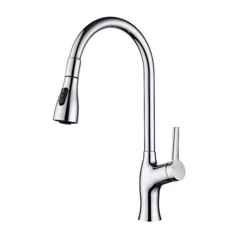 Contemporary Kitchen Faucet Copper 1-Handle High Arc Retractable Kitchen Faucet Silver Clearhalo 'Home Improvement' 'home_improvement' 'home_improvement_kitchen_faucets' 'Kitchen Faucets' 'Kitchen Remodel & Kitchen Fixtures' 'Kitchen Sinks & Faucet Components' 'kitchen_faucets' 6680934