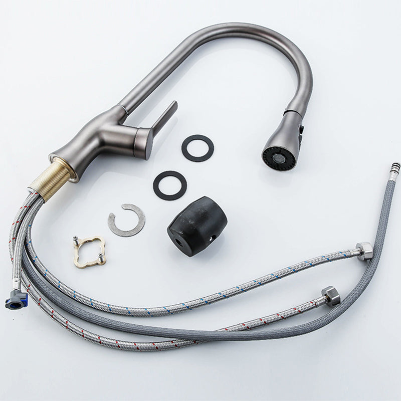 Contemporary Kitchen Faucet Copper 1-Handle High Arc Retractable Kitchen Faucet Clearhalo 'Home Improvement' 'home_improvement' 'home_improvement_kitchen_faucets' 'Kitchen Faucets' 'Kitchen Remodel & Kitchen Fixtures' 'Kitchen Sinks & Faucet Components' 'kitchen_faucets' 6680948