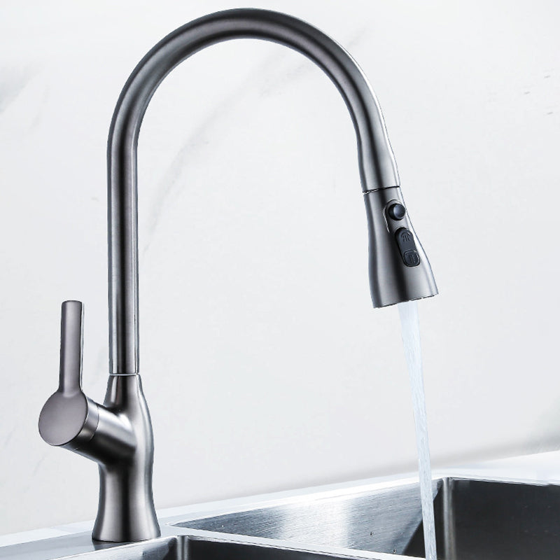 Contemporary Kitchen Faucet Copper 1-Handle High Arc Retractable Kitchen Faucet Clearhalo 'Home Improvement' 'home_improvement' 'home_improvement_kitchen_faucets' 'Kitchen Faucets' 'Kitchen Remodel & Kitchen Fixtures' 'Kitchen Sinks & Faucet Components' 'kitchen_faucets' 6680949