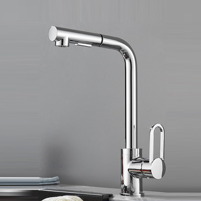 Contemporary Kitchen Faucet Copper 1-Handle High Arc Kitchen Faucet Chrome 7 Shape Clearhalo 'Home Improvement' 'home_improvement' 'home_improvement_kitchen_faucets' 'Kitchen Faucets' 'Kitchen Remodel & Kitchen Fixtures' 'Kitchen Sinks & Faucet Components' 'kitchen_faucets' 6680954