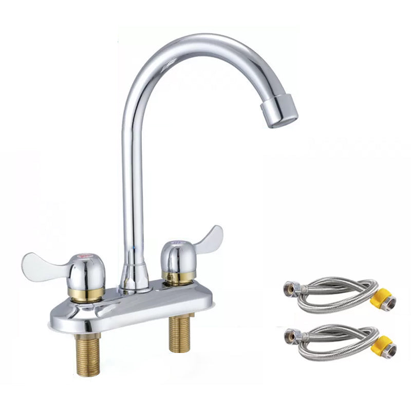 Contemporary Water Filler Double Handle Kitchen Faucet with Deck Plate 9.1" Supply Lines Included Clearhalo 'Home Improvement' 'home_improvement' 'home_improvement_kitchen_faucets' 'Kitchen Faucets' 'Kitchen Remodel & Kitchen Fixtures' 'Kitchen Sinks & Faucet Components' 'kitchen_faucets' 6680978
