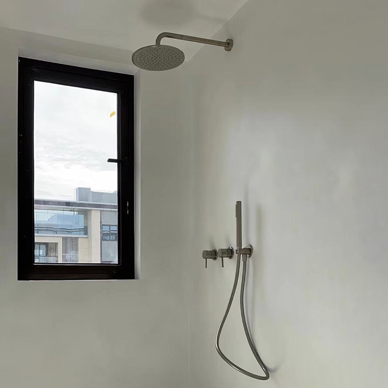 Modern Shower Set Brass Adjustable Water Flow Ceiling Mounted Shower Head Combo Silver In-wall Top Spray Clearhalo 'Bathroom Remodel & Bathroom Fixtures' 'Home Improvement' 'home_improvement' 'home_improvement_shower_faucets' 'Shower Faucets & Systems' 'shower_faucets' 'Showers & Bathtubs Plumbing' 'Showers & Bathtubs' 6681016