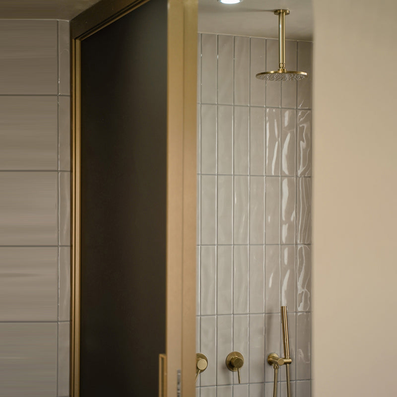 Modern Shower Set Brass Adjustable Water Flow Ceiling Mounted Shower Head Combo Gold Ceiling Top Spray Clearhalo 'Bathroom Remodel & Bathroom Fixtures' 'Home Improvement' 'home_improvement' 'home_improvement_shower_faucets' 'Shower Faucets & Systems' 'shower_faucets' 'Showers & Bathtubs Plumbing' 'Showers & Bathtubs' 6681029