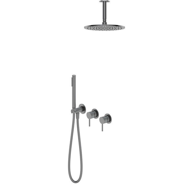 Modern Shower Set Brass Adjustable Water Flow Ceiling Mounted Shower Head Combo Gun Grey Ceiling Top Spray Clearhalo 'Bathroom Remodel & Bathroom Fixtures' 'Home Improvement' 'home_improvement' 'home_improvement_shower_faucets' 'Shower Faucets & Systems' 'shower_faucets' 'Showers & Bathtubs Plumbing' 'Showers & Bathtubs' 6681031