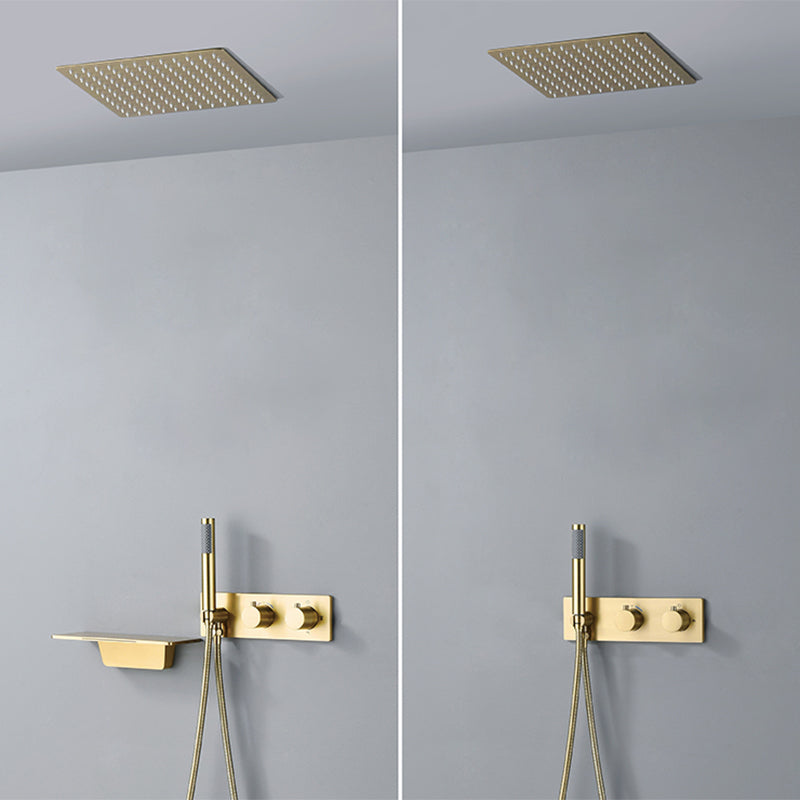 Modern Shower System Brass Temperature Control Fixed Shower Head Shower Combo Clearhalo 'Bathroom Remodel & Bathroom Fixtures' 'Home Improvement' 'home_improvement' 'home_improvement_shower_faucets' 'Shower Faucets & Systems' 'shower_faucets' 'Showers & Bathtubs Plumbing' 'Showers & Bathtubs' 6681068