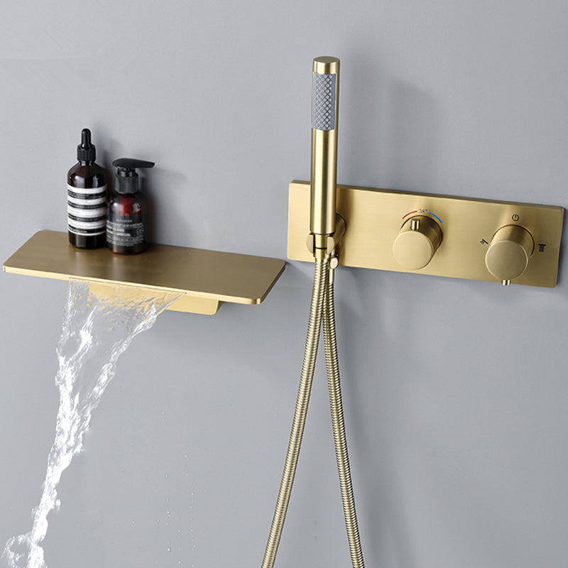 Modern Shower System Brass Temperature Control Fixed Shower Head Shower Combo Clearhalo 'Bathroom Remodel & Bathroom Fixtures' 'Home Improvement' 'home_improvement' 'home_improvement_shower_faucets' 'Shower Faucets & Systems' 'shower_faucets' 'Showers & Bathtubs Plumbing' 'Showers & Bathtubs' 6681069