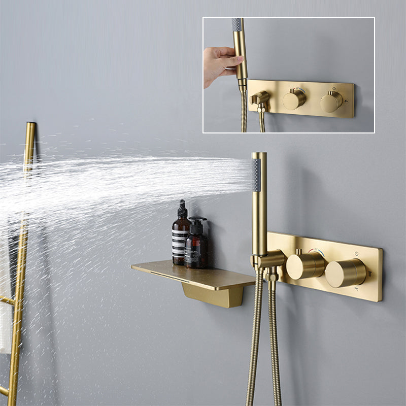 Modern Shower System Brass Temperature Control Fixed Shower Head Shower Combo Clearhalo 'Bathroom Remodel & Bathroom Fixtures' 'Home Improvement' 'home_improvement' 'home_improvement_shower_faucets' 'Shower Faucets & Systems' 'shower_faucets' 'Showers & Bathtubs Plumbing' 'Showers & Bathtubs' 6681077