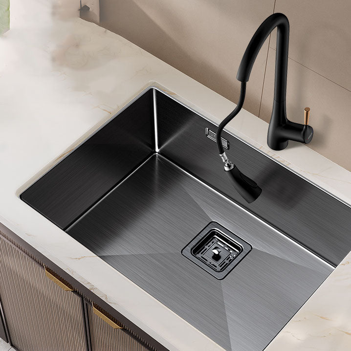 Modern Style Kitchen Sink Noise-cancelling Design Stainless Steel Kitchen Sink 30"L x 17"W x 9"H Sink with Faucet Flare Pull Tap Clearhalo 'Home Improvement' 'home_improvement' 'home_improvement_kitchen_sinks' 'Kitchen Remodel & Kitchen Fixtures' 'Kitchen Sinks & Faucet Components' 'Kitchen Sinks' 'kitchen_sinks' 6681205