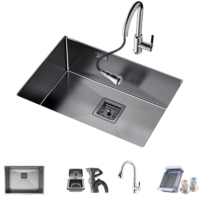 Modern Style Kitchen Sink Noise-cancelling Design Stainless Steel Kitchen Sink Sink with Faucet Supercharged Pull Out Faucet Clearhalo 'Home Improvement' 'home_improvement' 'home_improvement_kitchen_sinks' 'Kitchen Remodel & Kitchen Fixtures' 'Kitchen Sinks & Faucet Components' 'Kitchen Sinks' 'kitchen_sinks' 6681210