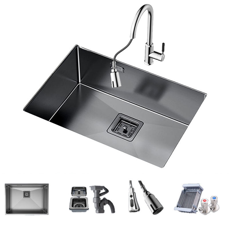 Modern Style Kitchen Sink Noise-cancelling Design Stainless Steel Kitchen Sink Sink with Faucet Induction Pull Out Faucet Clearhalo 'Home Improvement' 'home_improvement' 'home_improvement_kitchen_sinks' 'Kitchen Remodel & Kitchen Fixtures' 'Kitchen Sinks & Faucet Components' 'Kitchen Sinks' 'kitchen_sinks' 6681215