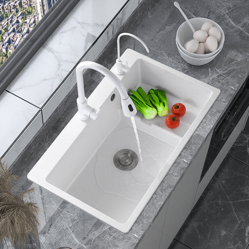 Modern Style Kitchen Sink Quartz Kitchen Sink with Basket Strainer 31"L x 19"W x 9"H Sink with Faucet Double Tap for Water Purification Clearhalo 'Home Improvement' 'home_improvement' 'home_improvement_kitchen_sinks' 'Kitchen Remodel & Kitchen Fixtures' 'Kitchen Sinks & Faucet Components' 'Kitchen Sinks' 'kitchen_sinks' 6681230