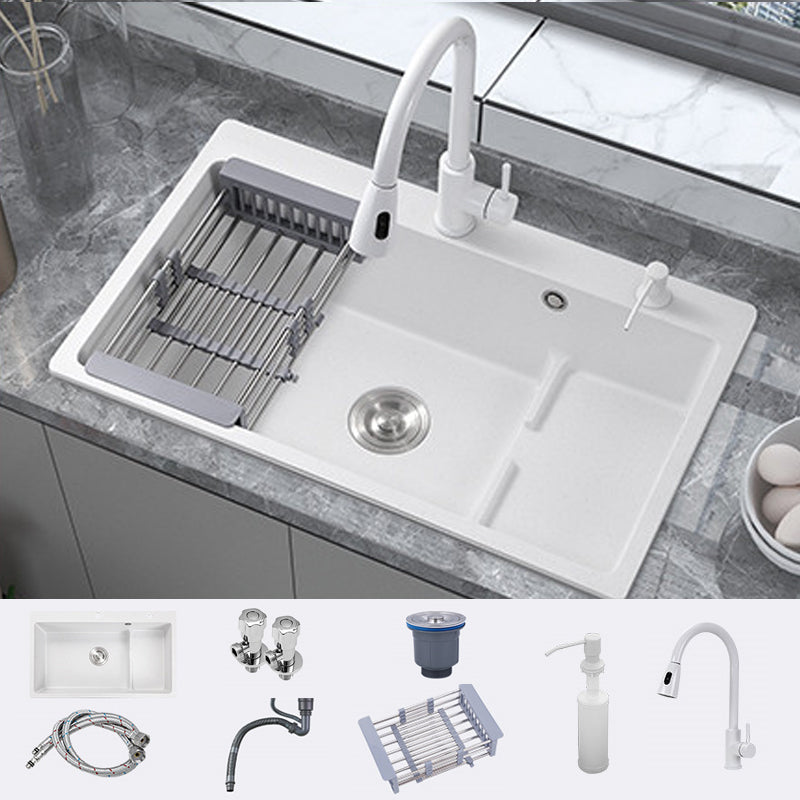 Modern Style Kitchen Sink Quartz Kitchen Sink with Basket Strainer Sink with Faucet Pull Out Faucet Clearhalo 'Home Improvement' 'home_improvement' 'home_improvement_kitchen_sinks' 'Kitchen Remodel & Kitchen Fixtures' 'Kitchen Sinks & Faucet Components' 'Kitchen Sinks' 'kitchen_sinks' 6681231