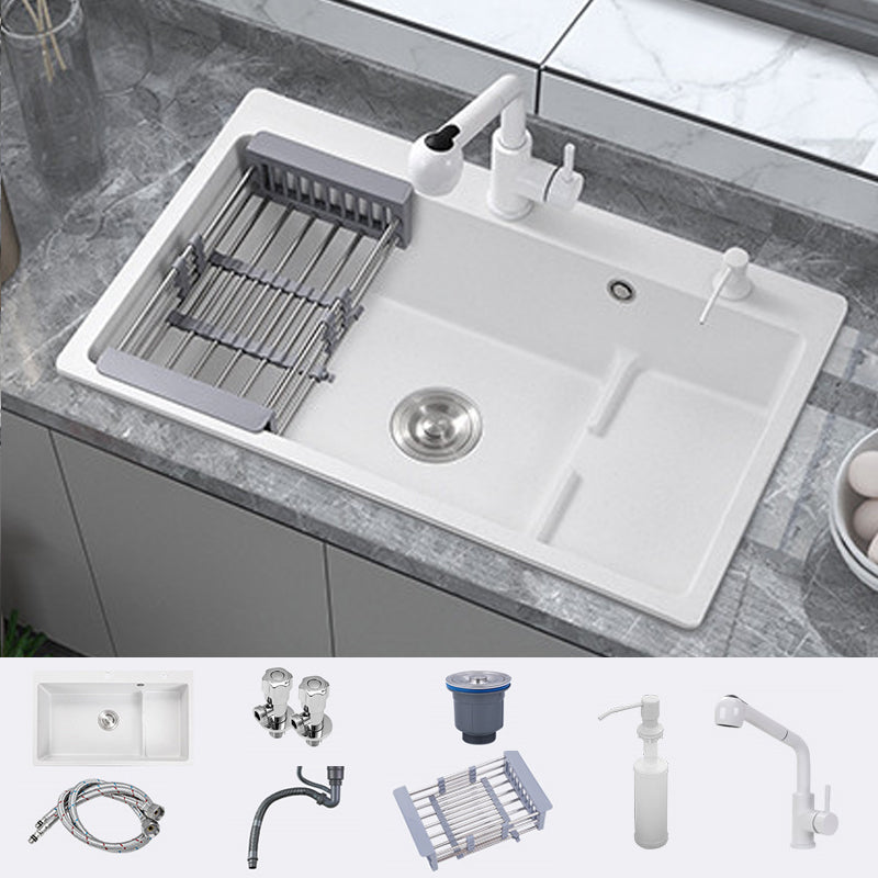 Modern Style Kitchen Sink Quartz Kitchen Sink with Basket Strainer Sink with Faucet Straight Pull-Out Faucet Clearhalo 'Home Improvement' 'home_improvement' 'home_improvement_kitchen_sinks' 'Kitchen Remodel & Kitchen Fixtures' 'Kitchen Sinks & Faucet Components' 'Kitchen Sinks' 'kitchen_sinks' 6681233