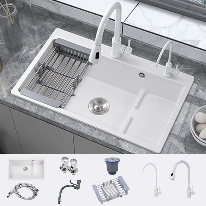 Modern Style Kitchen Sink Quartz Kitchen Sink with Basket Strainer 27"L x 18"W x 9"H Sink with Faucet Double Tap for Water Purification Clearhalo 'Home Improvement' 'home_improvement' 'home_improvement_kitchen_sinks' 'Kitchen Remodel & Kitchen Fixtures' 'Kitchen Sinks & Faucet Components' 'Kitchen Sinks' 'kitchen_sinks' 6681234
