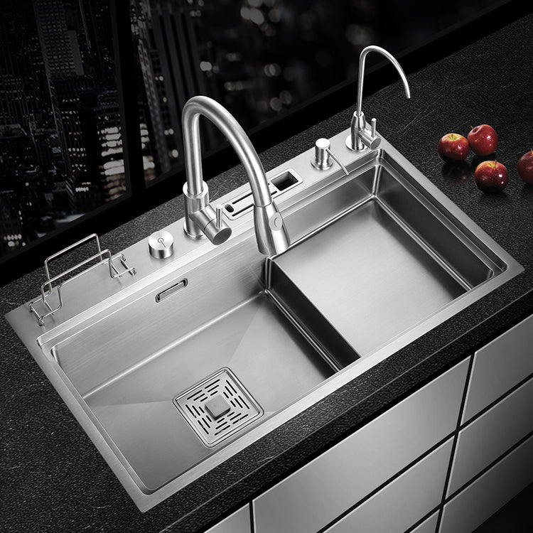Modern Style Kitchen Sink Stainless Steel Dirt Resistant Drop-In Kitchen Sink 32"L x 18"W x 9"H Sink with Faucet Double Tap for Water Purification Clearhalo 'Home Improvement' 'home_improvement' 'home_improvement_kitchen_sinks' 'Kitchen Remodel & Kitchen Fixtures' 'Kitchen Sinks & Faucet Components' 'Kitchen Sinks' 'kitchen_sinks' 6681255