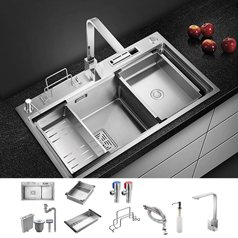 Modern Style Kitchen Sink Stainless Steel Dirt Resistant Drop-In Kitchen Sink 30"L x 18"W x 9"H Sink with Faucet Square Faucet Clearhalo 'Home Improvement' 'home_improvement' 'home_improvement_kitchen_sinks' 'Kitchen Remodel & Kitchen Fixtures' 'Kitchen Sinks & Faucet Components' 'Kitchen Sinks' 'kitchen_sinks' 6681257