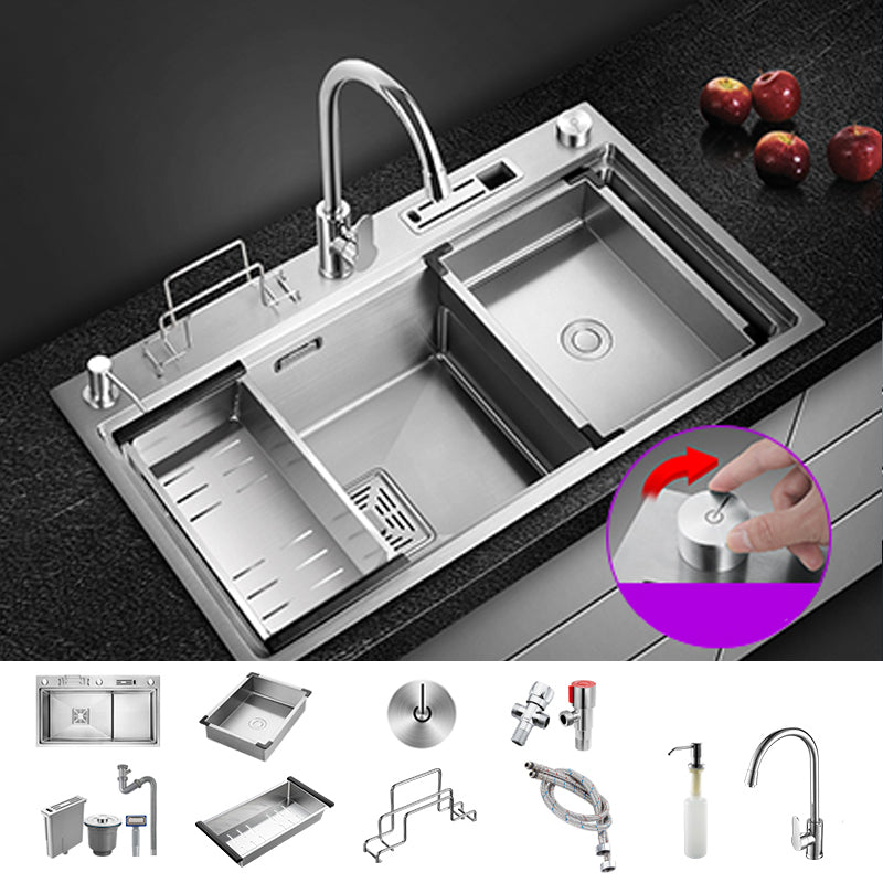 Modern Style Kitchen Sink Stainless Steel Dirt Resistant Drop-In Kitchen Sink 30"L x 18"W x 9"H Sink with Faucet Round Faucet Clearhalo 'Home Improvement' 'home_improvement' 'home_improvement_kitchen_sinks' 'Kitchen Remodel & Kitchen Fixtures' 'Kitchen Sinks & Faucet Components' 'Kitchen Sinks' 'kitchen_sinks' 6681262