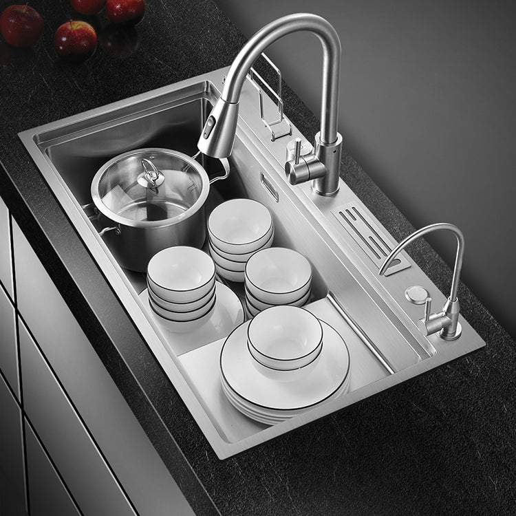 Modern Style Kitchen Sink Stainless Steel Dirt Resistant Drop-In Kitchen Sink Clearhalo 'Home Improvement' 'home_improvement' 'home_improvement_kitchen_sinks' 'Kitchen Remodel & Kitchen Fixtures' 'Kitchen Sinks & Faucet Components' 'Kitchen Sinks' 'kitchen_sinks' 6681266