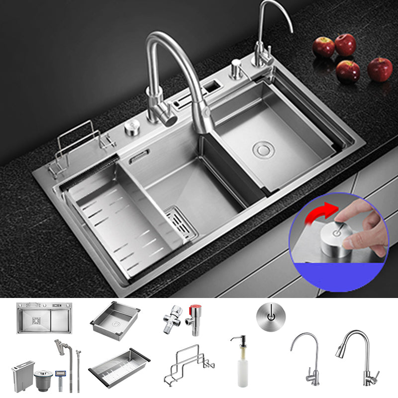 Modern Style Kitchen Sink Stainless Steel Dirt Resistant Drop-In Kitchen Sink 30"L x 18"W x 9"H Sink with Faucet Double Tap for Water Purification Clearhalo 'Home Improvement' 'home_improvement' 'home_improvement_kitchen_sinks' 'Kitchen Remodel & Kitchen Fixtures' 'Kitchen Sinks & Faucet Components' 'Kitchen Sinks' 'kitchen_sinks' 6681268
