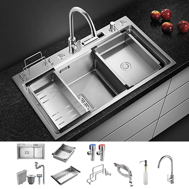 Modern Style Kitchen Sink Stainless Steel Dirt Resistant Drop-In Kitchen Sink Sink with Faucet Round Faucet Clearhalo 'Home Improvement' 'home_improvement' 'home_improvement_kitchen_sinks' 'Kitchen Remodel & Kitchen Fixtures' 'Kitchen Sinks & Faucet Components' 'Kitchen Sinks' 'kitchen_sinks' 6681281