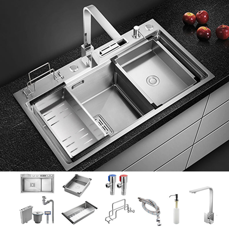 Modern Style Kitchen Sink Stainless Steel Dirt Resistant Drop-In Kitchen Sink 30"L x 18"W x 9"H Sink with Faucet Square Faucet Clearhalo 'Home Improvement' 'home_improvement' 'home_improvement_kitchen_sinks' 'Kitchen Remodel & Kitchen Fixtures' 'Kitchen Sinks & Faucet Components' 'Kitchen Sinks' 'kitchen_sinks' 6681282