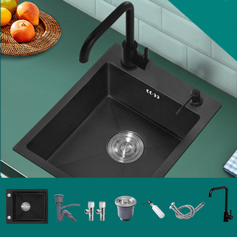 Modern Style Kitchen Sink Stainless Steel Rectangle Drop-In Kitchen Sink 13"L x 13"W x 9"H Sink with Faucet Square Faucet Clearhalo 'Home Improvement' 'home_improvement' 'home_improvement_kitchen_sinks' 'Kitchen Remodel & Kitchen Fixtures' 'Kitchen Sinks & Faucet Components' 'Kitchen Sinks' 'kitchen_sinks' 6681293