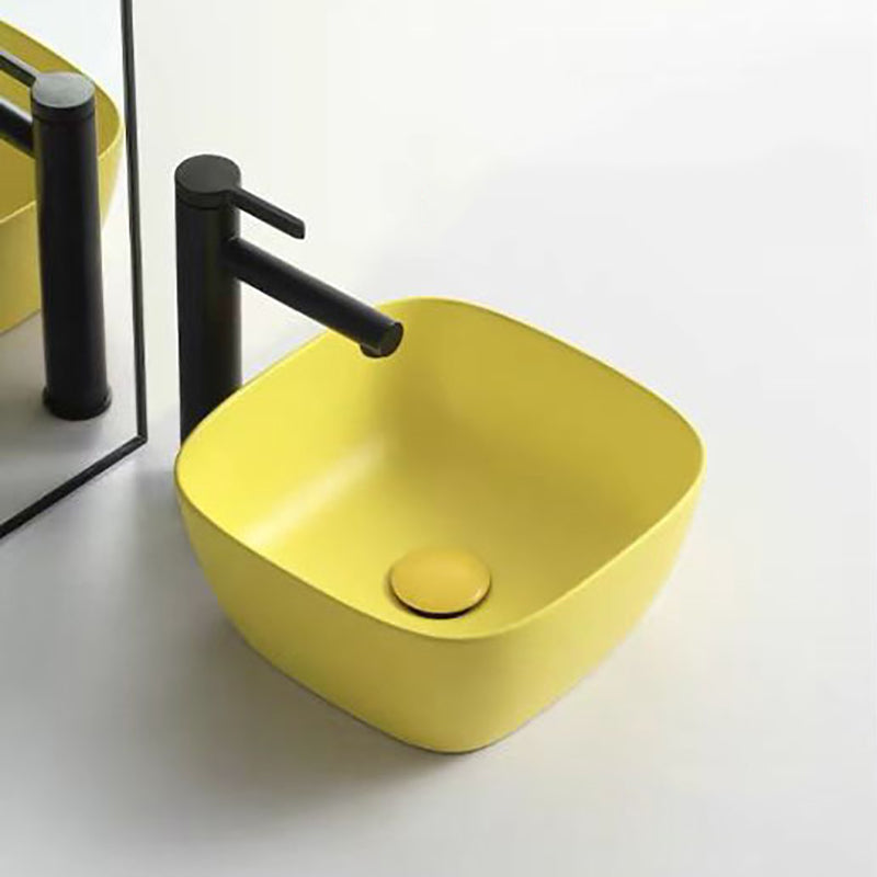 Classic Style Bathroom Sink Stainless Steel Bathroom Sink with Drain Strainer Kit Yellow 13"L x 13"W x 6"H Sink with Faucet Clearhalo 'Bathroom Remodel & Bathroom Fixtures' 'Bathroom Sinks & Faucet Components' 'Bathroom Sinks' 'bathroom_sink' 'Home Improvement' 'home_improvement' 'home_improvement_bathroom_sink' 6681387