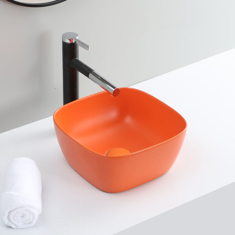 Classic Style Bathroom Sink Stainless Steel Bathroom Sink with Drain Strainer Kit Orange 13"L x 13"W x 6"H Sink with Faucet Clearhalo 'Bathroom Remodel & Bathroom Fixtures' 'Bathroom Sinks & Faucet Components' 'Bathroom Sinks' 'bathroom_sink' 'Home Improvement' 'home_improvement' 'home_improvement_bathroom_sink' 6681389
