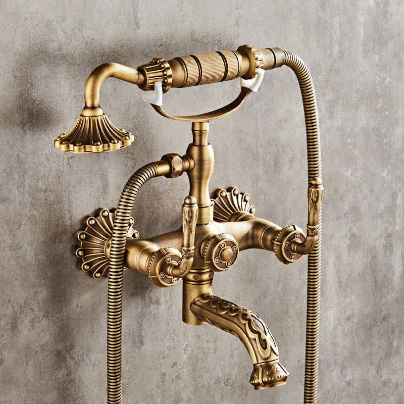 Wall Mounted Metal Freestanding Tub Filler Copper Freestanding Faucet Clearhalo 'Bathroom Remodel & Bathroom Fixtures' 'Bathtub Faucets' 'bathtub_faucets' 'Home Improvement' 'home_improvement' 'home_improvement_bathtub_faucets' 6681427