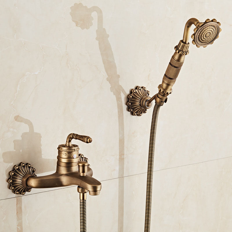 Wall Mounted Metal Freestanding Tub Filler Copper Freestanding Faucet Dark Gold Lever Handles 3 Hole Faucets Clearhalo 'Bathroom Remodel & Bathroom Fixtures' 'Bathtub Faucets' 'bathtub_faucets' 'Home Improvement' 'home_improvement' 'home_improvement_bathtub_faucets' 6681429