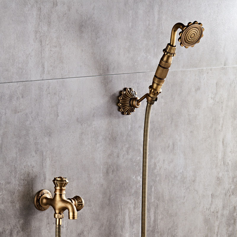 Wall Mounted Metal Freestanding Tub Filler Copper Freestanding Faucet Dark Gold Knob Handles 2 Hole Faucets Clearhalo 'Bathroom Remodel & Bathroom Fixtures' 'Bathtub Faucets' 'bathtub_faucets' 'Home Improvement' 'home_improvement' 'home_improvement_bathtub_faucets' 6681435