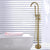 Floor Mounted Metal Freestanding Tub Filler Double Handles Freestanding Faucet with Hose Gold Gooseneck Clearhalo 'Bathroom Remodel & Bathroom Fixtures' 'Bathtub Faucets' 'bathtub_faucets' 'Home Improvement' 'home_improvement' 'home_improvement_bathtub_faucets' 6681444