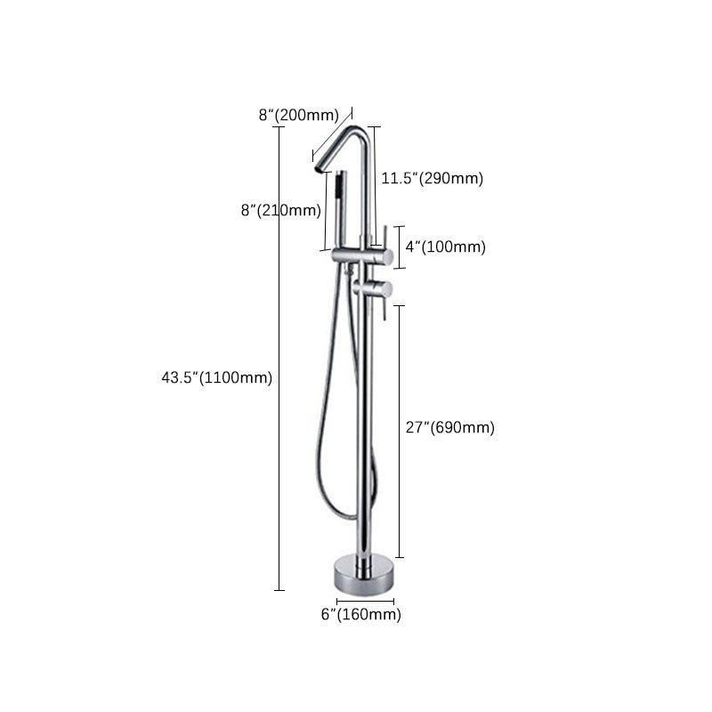 Floor Mounted Metal Freestanding Tub Filler Double Handles Freestanding Faucet with Hose Clearhalo 'Bathroom Remodel & Bathroom Fixtures' 'Bathtub Faucets' 'bathtub_faucets' 'Home Improvement' 'home_improvement' 'home_improvement_bathtub_faucets' 6681462
