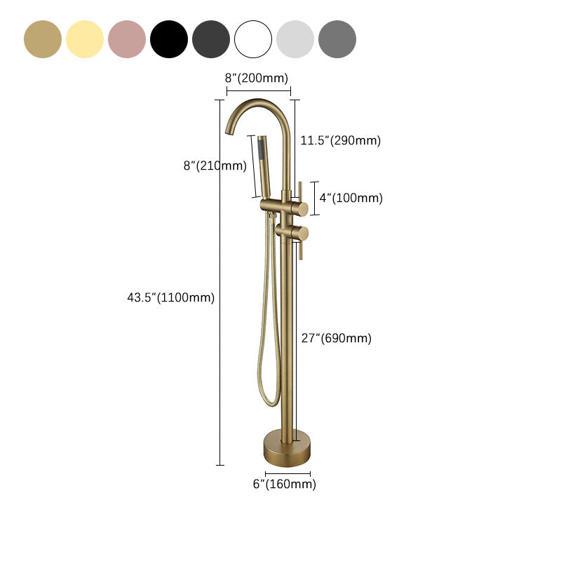 Floor Mounted Metal Freestanding Tub Filler Double Handles Freestanding Faucet with Hose Clearhalo 'Bathroom Remodel & Bathroom Fixtures' 'Bathtub Faucets' 'bathtub_faucets' 'Home Improvement' 'home_improvement' 'home_improvement_bathtub_faucets' 6681463