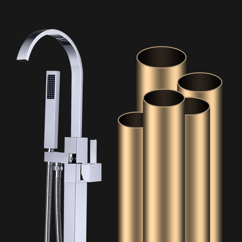 Freestanding Bathtub Faucet Floor Mounted One Lever Handle with Hose Clearhalo 'Bathroom Remodel & Bathroom Fixtures' 'Bathtub Faucets' 'bathtub_faucets' 'Home Improvement' 'home_improvement' 'home_improvement_bathtub_faucets' 6681468