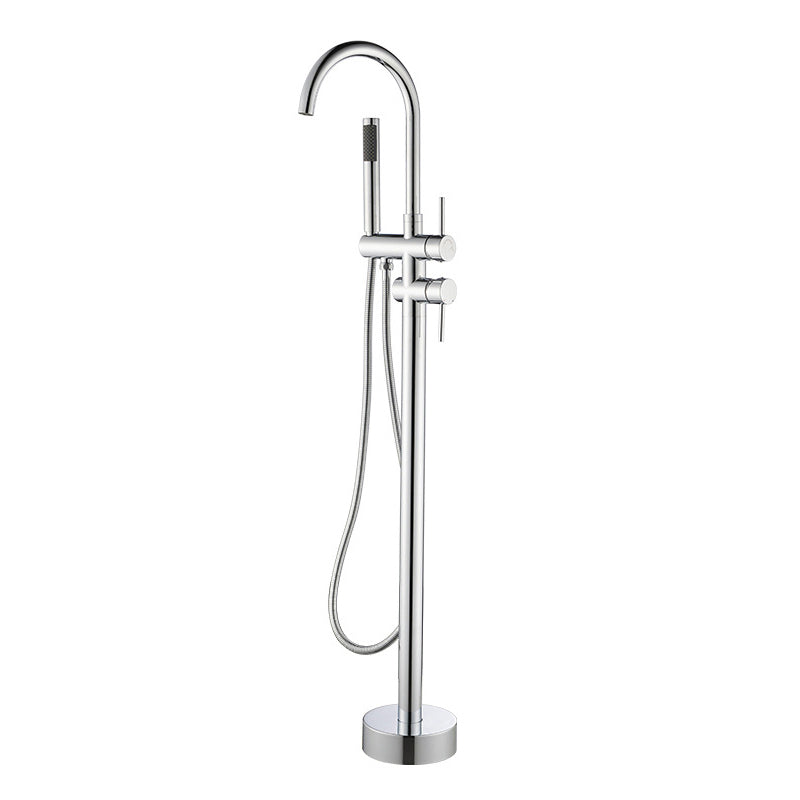Freestanding Bathtub Faucet Floor Mounted One Lever Handle with Hose Chrome Gooseneck Ground Clearhalo 'Bathroom Remodel & Bathroom Fixtures' 'Bathtub Faucets' 'bathtub_faucets' 'Home Improvement' 'home_improvement' 'home_improvement_bathtub_faucets' 6681469