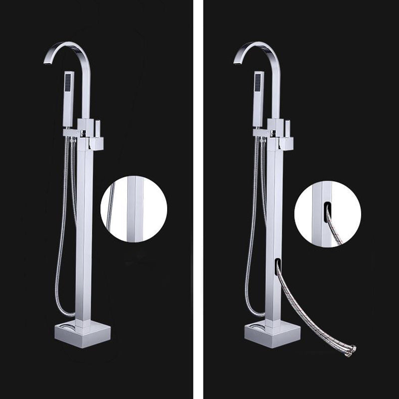 Freestanding Bathtub Faucet Floor Mounted One Lever Handle with Hose Clearhalo 'Bathroom Remodel & Bathroom Fixtures' 'Bathtub Faucets' 'bathtub_faucets' 'Home Improvement' 'home_improvement' 'home_improvement_bathtub_faucets' 6681470