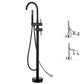 Freestanding Bathtub Faucet Floor Mounted One Lever Handle with Hose Black Gooseneck Wall Clearhalo 'Bathroom Remodel & Bathroom Fixtures' 'Bathtub Faucets' 'bathtub_faucets' 'Home Improvement' 'home_improvement' 'home_improvement_bathtub_faucets' 6681473