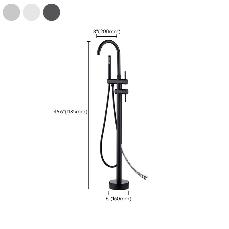 Freestanding Bathtub Faucet Floor Mounted One Lever Handle with Hose Clearhalo 'Bathroom Remodel & Bathroom Fixtures' 'Bathtub Faucets' 'bathtub_faucets' 'Home Improvement' 'home_improvement' 'home_improvement_bathtub_faucets' 6681482