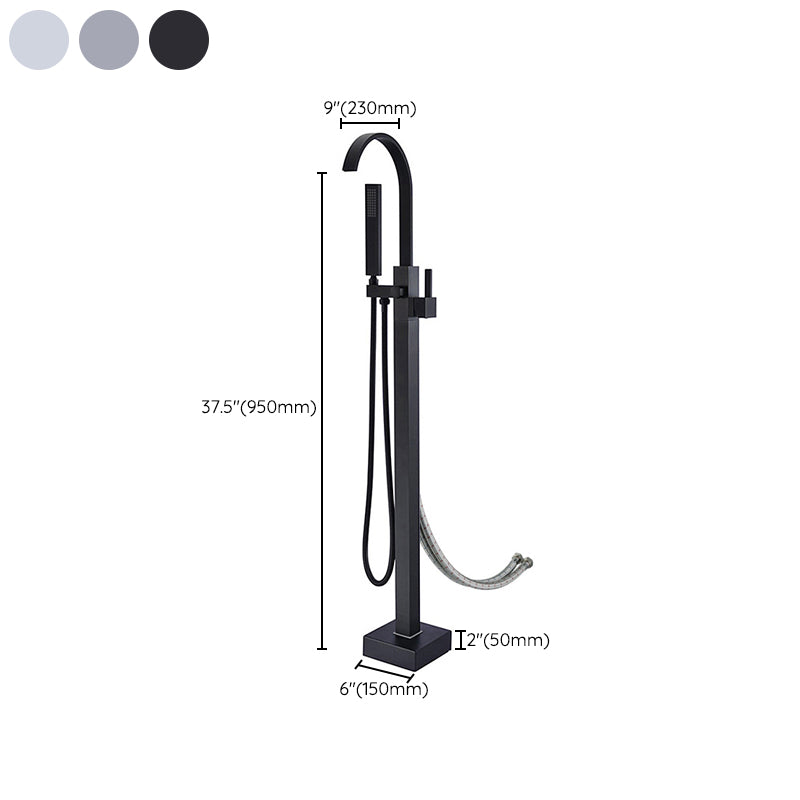 Freestanding Bathtub Faucet Floor Mounted One Lever Handle with Hose Clearhalo 'Bathroom Remodel & Bathroom Fixtures' 'Bathtub Faucets' 'bathtub_faucets' 'Home Improvement' 'home_improvement' 'home_improvement_bathtub_faucets' 6681483