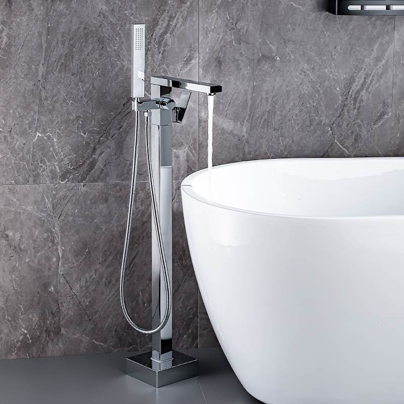 Contemporary Style Freestanding Bathtub Faucet Floor Mounted Freestanding Tub Filler Clearhalo 'Bathroom Remodel & Bathroom Fixtures' 'Bathtub Faucets' 'bathtub_faucets' 'Home Improvement' 'home_improvement' 'home_improvement_bathtub_faucets' 6681566