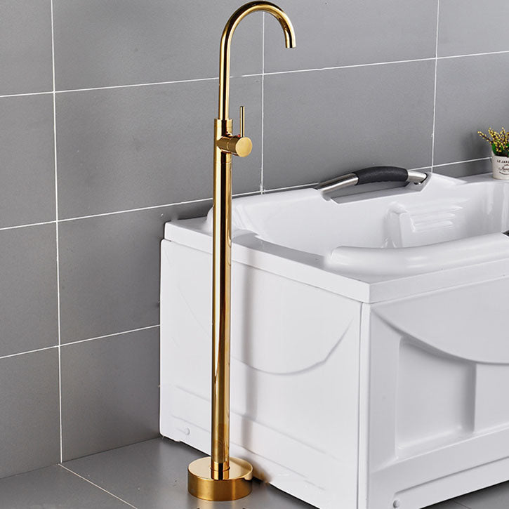 Floor Mounted Freestanding Tub Filler Modern Style Metal Freestanding Tub Filler Gold Hand Shower Not Included Clearhalo 'Bathroom Remodel & Bathroom Fixtures' 'Bathtub Faucets' 'bathtub_faucets' 'Home Improvement' 'home_improvement' 'home_improvement_bathtub_faucets' 6681582
