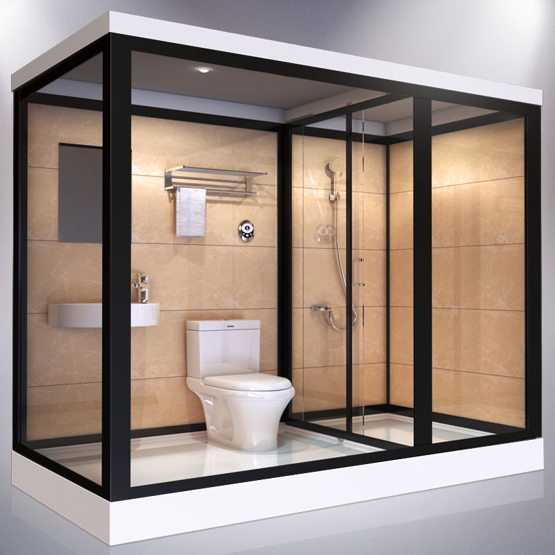 One Piece Tempered Glass Single Sliding Shower Enclosure White Frame Shower Enclosure 75"L x 47"W x 85"H Right Clearhalo 'Bathroom Remodel & Bathroom Fixtures' 'Home Improvement' 'home_improvement' 'home_improvement_shower_stalls_enclosures' 'Shower Stalls & Enclosures' 'shower_stalls_enclosures' 'Showers & Bathtubs' 6681689