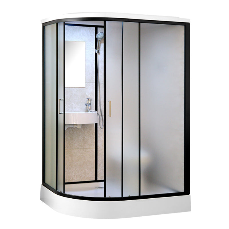 One Piece Tempered Glass Single Sliding Shower Enclosure White Frame Shower Enclosure 55"L x 43"W x 85"H Right Clearhalo 'Bathroom Remodel & Bathroom Fixtures' 'Home Improvement' 'home_improvement' 'home_improvement_shower_stalls_enclosures' 'Shower Stalls & Enclosures' 'shower_stalls_enclosures' 'Showers & Bathtubs' 6681690