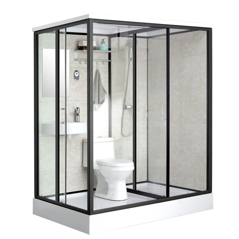 One Piece Tempered Glass Single Sliding Shower Enclosure White Frame Shower Enclosure 75"L x 51"W x 85"H Right Clearhalo 'Bathroom Remodel & Bathroom Fixtures' 'Home Improvement' 'home_improvement' 'home_improvement_shower_stalls_enclosures' 'Shower Stalls & Enclosures' 'shower_stalls_enclosures' 'Showers & Bathtubs' 6681693