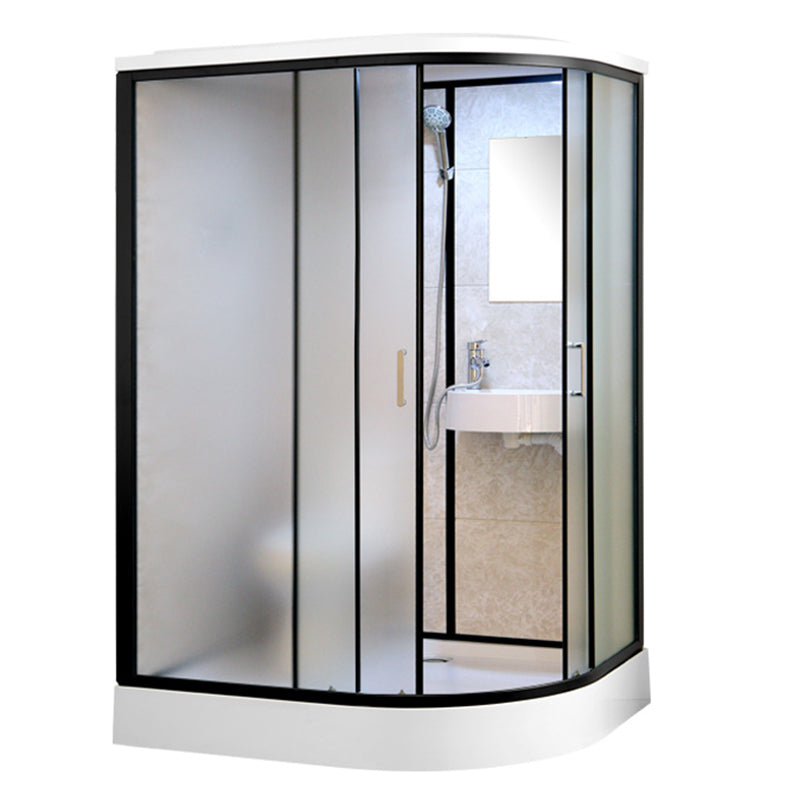 One Piece Tempered Glass Single Sliding Shower Enclosure White Frame Shower Enclosure 55"L x 43"W x 85"H Left Clearhalo 'Bathroom Remodel & Bathroom Fixtures' 'Home Improvement' 'home_improvement' 'home_improvement_shower_stalls_enclosures' 'Shower Stalls & Enclosures' 'shower_stalls_enclosures' 'Showers & Bathtubs' 6681695